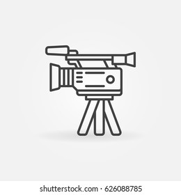 Professional video camera icon - vector outline video digital camera on a tripod icon or logo element in thin line style