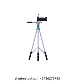 Professional video camera on tripod. Vector illustration of a high-end video camera equipped with a microphone on a durable, adjustable tripod for filmmaking