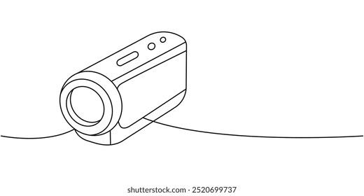 Professional video camera one line continuous drawing. Professional photo equipment. Vector linear illustration.