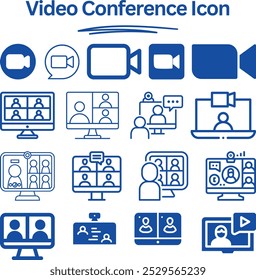 Professional video conference icon, ideal for online meetings, virtual communication, and remote work. Perfect for use in apps, websites, and digital platforms focused on collaboration.