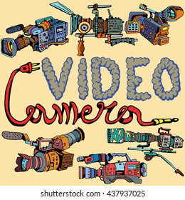 Professional video, digital  camera set with text in movie style .