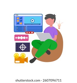 Professional Video Editing Tutorial Flat Vector Illustration