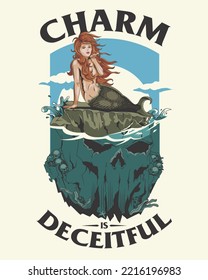 El encanto de la sirena, el encanto es digno. inspirado en el proverbio 31 de la Biblia: 30. ilustración vectorial. apto para afiches, camisetas gráficas o cualquier otro propósito.