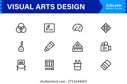 Professional Visual Arts Design Line Icon Pack Featuring Modern Minimalist Vector Icons for Creative Industry and Artistic Digital Projects with Unique Clean Outlines