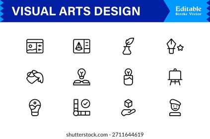 Paquete de iconos de línea de diseño de artes visuales de Profesional con iconos vectoriales minimalistas modernos para la industria creativa y proyectos digitales artísticos con contornos únicos y limpios