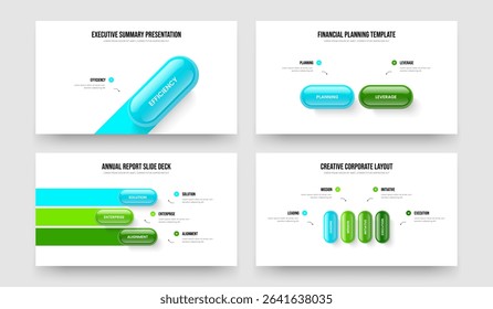 Professional Visualization 1 2 3 4 Element Diagram Presentation Layout Bundle. Corporate Growth One Two Three Four Option Infographic Slide Template Vector Illustration Set.