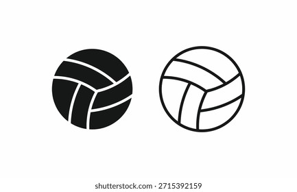Ilustración de la bola de voleibol del Profesional en la silueta negra sólida y las versiones limpias del contorno, ideales para los gráficos del torneo de los deportes y los símbolos del equipo