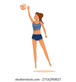 Jugador de voleibol de Profesional saltando y sirviendo durante el juego de voleibol de playa