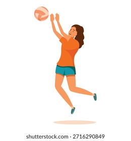 Jugador de voleibol Profesional saltando y sirviendo durante un juego de voleibol