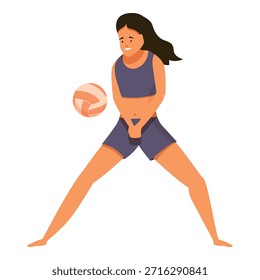Jugador de voleibol de Profesional que recibe la pelota durante un juego de voleibol de playa, demostrando atletismo y trabajo en equipo en la arena