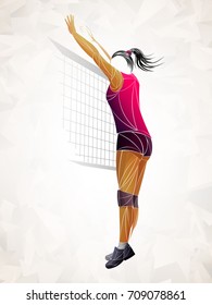 Professional volleyball players in action on the court. Abstract volleyball player dark-skinned