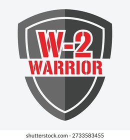 Professional W-2 Warrior shield typography t-shirt design vector illustration for accountant humor tax professional office fun and financial success on transparent background.