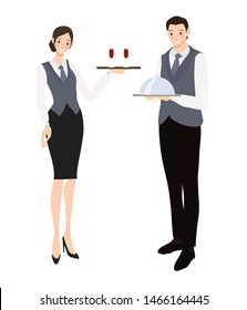 professional waiter and waitress flat style collection