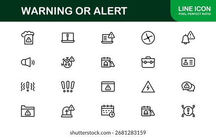 Conjunto de iconos de línea de advertencia de Profesional: símbolos de alerta modernos en un estilo de contorno mínimo, esencial para los Diseños de seguridad y notificación
