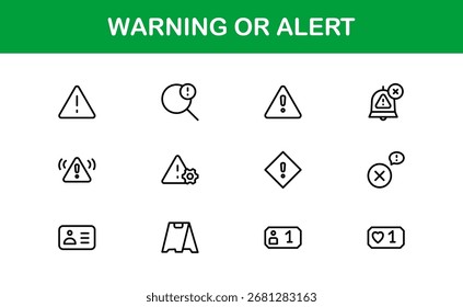 Conjunto de iconos de línea de advertencia de Profesional: símbolos de alerta modernos en un estilo de contorno mínimo, esencial para los Diseños de seguridad y notificación