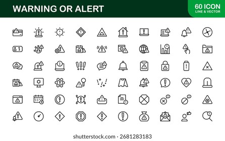 Conjunto de iconos de línea de advertencia de Profesional: símbolos de alerta modernos en un estilo de contorno mínimo, esencial para los Diseños de seguridad y notificación