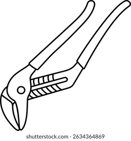 Professional water pump pliers with high capacity gripping and adjustment positions. Chrome-plated automotive tool for pipe work, plumbing and mechanical repair tasks. Vector outline icon.