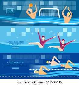 Professional water sports banner  water polo synchronized swimming sport swimming vector illustration 