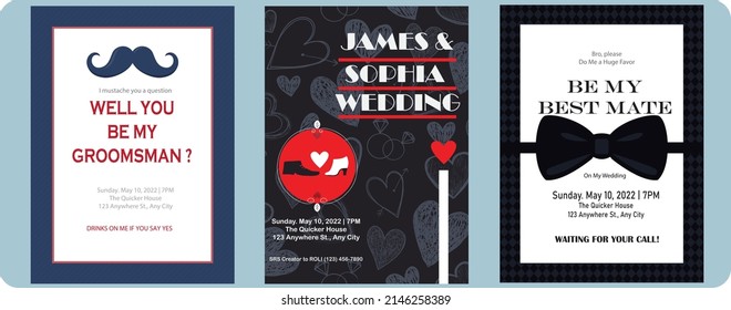 professional wedding invitation templates posters. Vector wedding cards, bride groom shoes. Vector professional invitation illustration with sample text