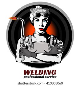 Professional welder, pop art, welding tools and equipment 