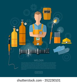 Ilustración vectorial de las herramientas de soldadura profesional y del equipo