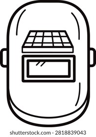 Professional Welding Mask Monoline Outline Icon Featuring Solar Panel for Automatic Darkening Eye Protection