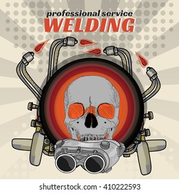 Professional welding skull sticker welder pop art vector illustration