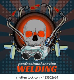 Professional welding skull sticker welder pop art vector 