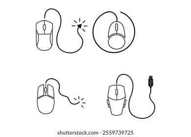 Professional Wired Computer Mouse Vector Set for Business Projects, computer mouse, mouse clipart, computer accessories, tech gadgets, tech clipart, minimalist design, visual assets