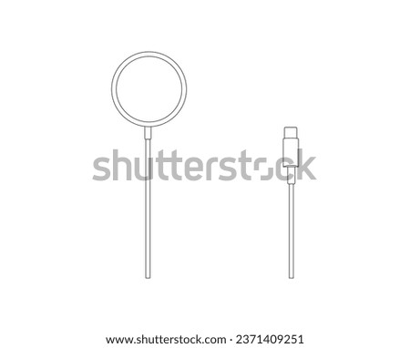Professional Wireless Charger Vector isolated on clear background. Professional Wireless Charger Vector Line Drawing. linear vector illustration. Wireless Charger, Cable Charge, USB Type-C Cable.