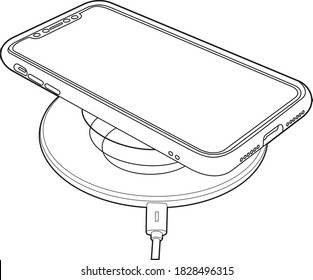 Professional Wireless Charger Vector / Line Drawing. Icon, Logo, Design, Element