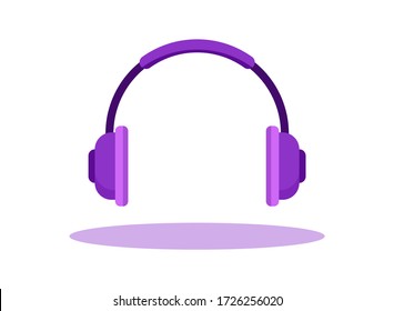 Professional wireless in-ear headphones with large ear pads cast a shadow over the surface. Vector stylish flat illustration for media player, audio podcast or radio. Good for use as an icon.