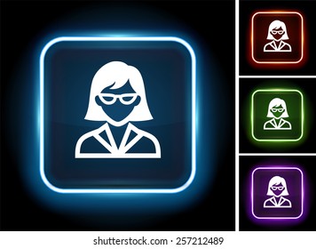 Professional Woman with Glasses on  Color Square Buttons