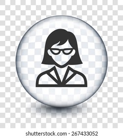 Professional Woman with Glasses on Transparent Round Buttons