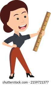 Professional woman holding ruler. Vector. 