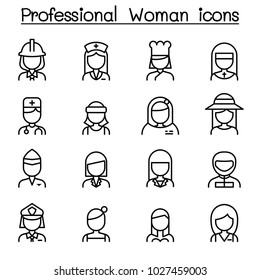 Professional woman icon in thin line style