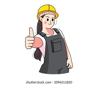 Professional woman industry worker factory engineer machinery or technician people hand drawn cartoon art illustration