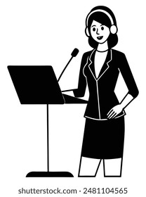 Professional Woman Leading Webinar with Headset