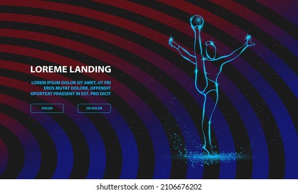 Professional woman rhythmic gymnastics athlete performing with ball. Vector Sport Background for Landing Page Template.