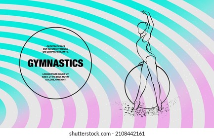 Professional woman rhythmic gymnastics athlete performing with hoop. Vector outline of rhythmic gymnastics athlete illustration.