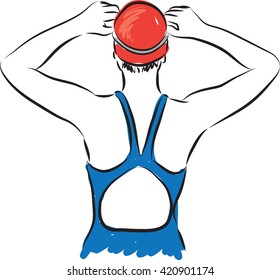 professional woman swimmer getting ready illustration