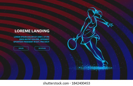 Professional woman tennis player illustration. Vector Sport Background for Landing Page Template.