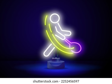 Professional woman tennis player illustration. Green linear neon tennis player on a black background.