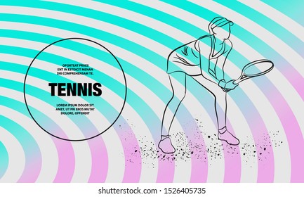 Professional woman tennis player standing ready for a serve. Vector outline of tennis sport illustration.