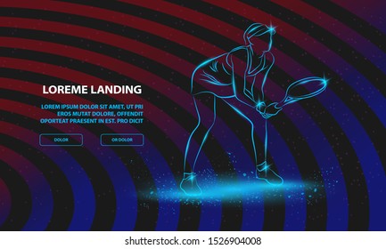 Professional woman tennis player standing ready for a serve. Vector Sport Background for Landing Page Template.