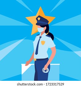 professional woman working with face mask vector illustration design