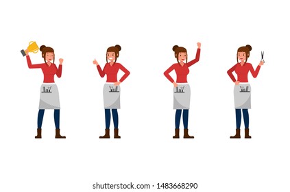 Professional Women Stylist working in barber shop vector character design.