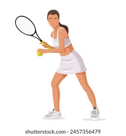 Professional women tennis player in sportive clothes with a racket on a tennis court.