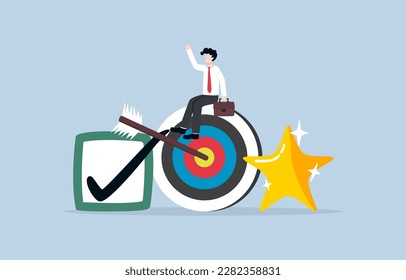 Professional at work, excellent employee, business guru or expert concept, Businessman celebrating job completion with perfect feedback following expected target.