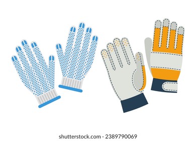 Professional work gloves. Protective gloves for builders and workers. Protection and security measures. Vector illustration flat design. Isolated on white background.